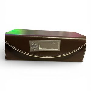 Things Remembered Brown Leather Box with Silver Accents coasters, cards, pencils